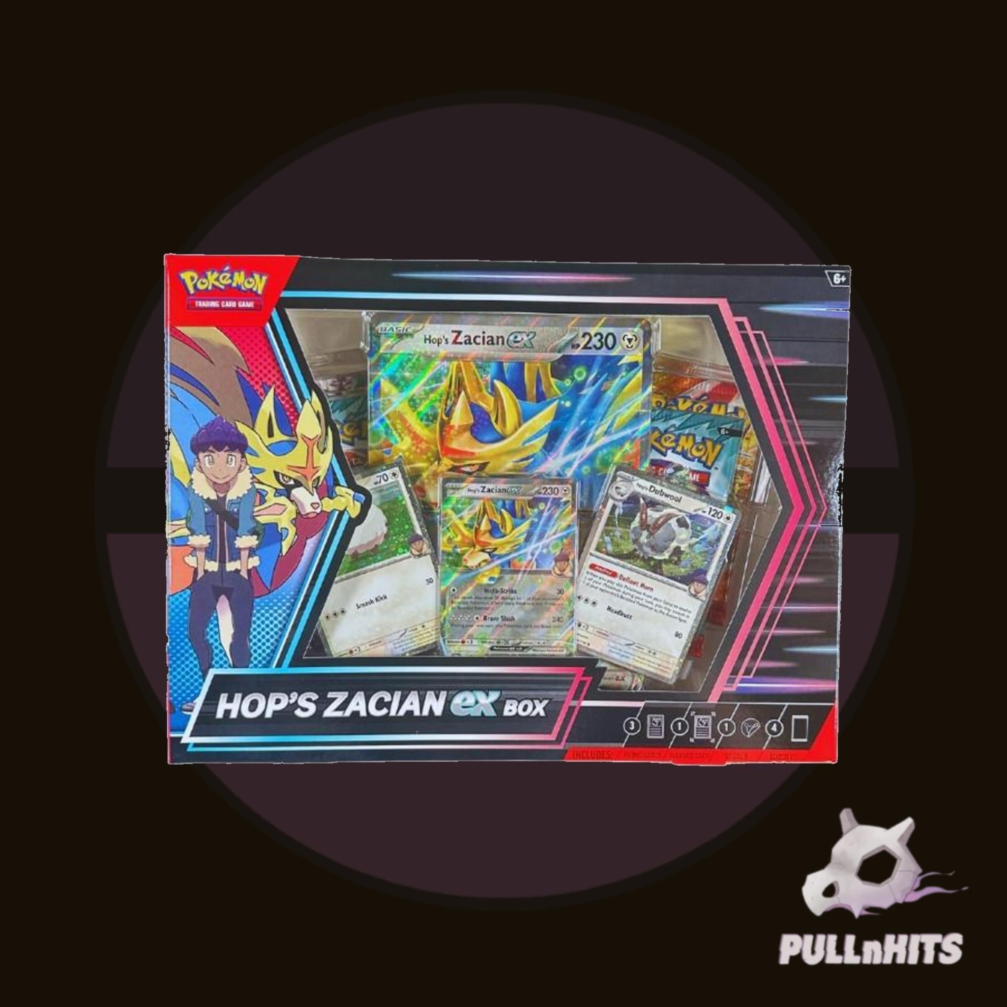 Scarlet Violet Hop's Zacian EX Collection Box - 4 Packs Plus Promo - Authentic Collectible Trading Cards & Foil Promo Cards - TCG Booster Packs