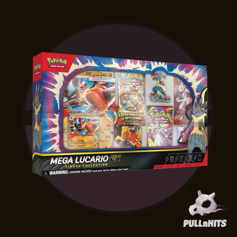Mega Lucario Figure Collection Box — Five Packs, Jumbo and Regular Promo, and Figurine Pokémon Trading Card Game TCG