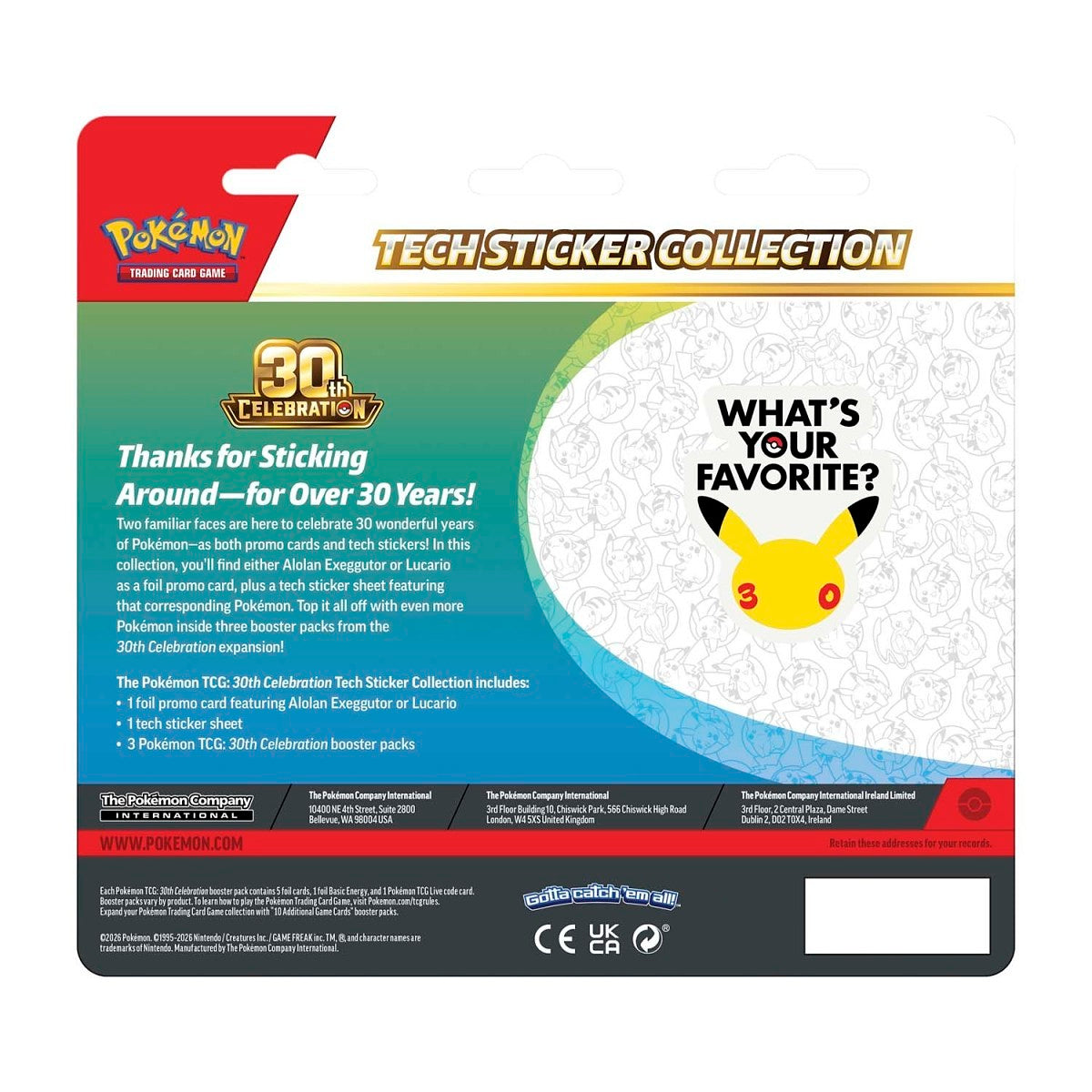(PREORDER SEPTEMBER 2026) Pokemon TCG 30th Celebration 30C Tech Sticker Collection Lucario and Alolan Exeggutor