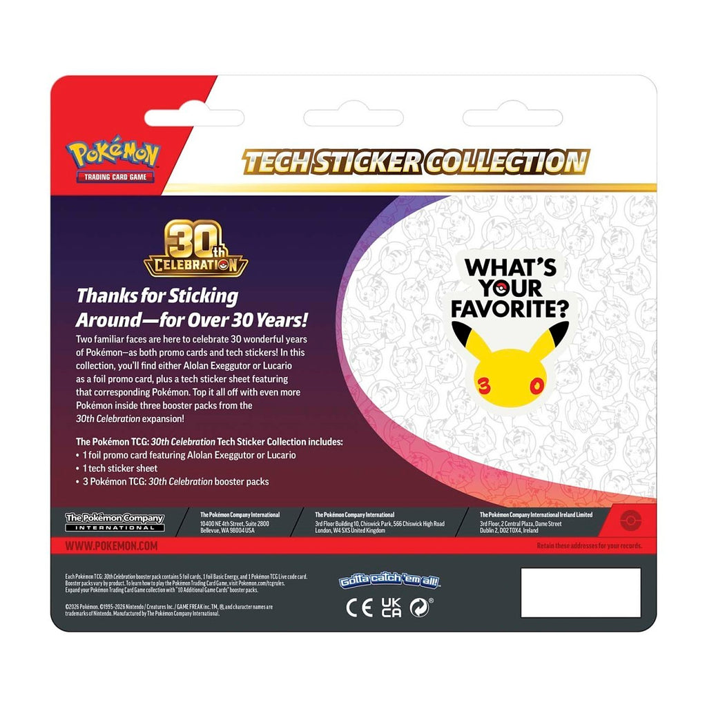 (PREORDER SEPTEMBER 2026) Pokemon TCG 30th Celebration 30C Tech Sticker Collection Lucario and Alolan Exeggutor