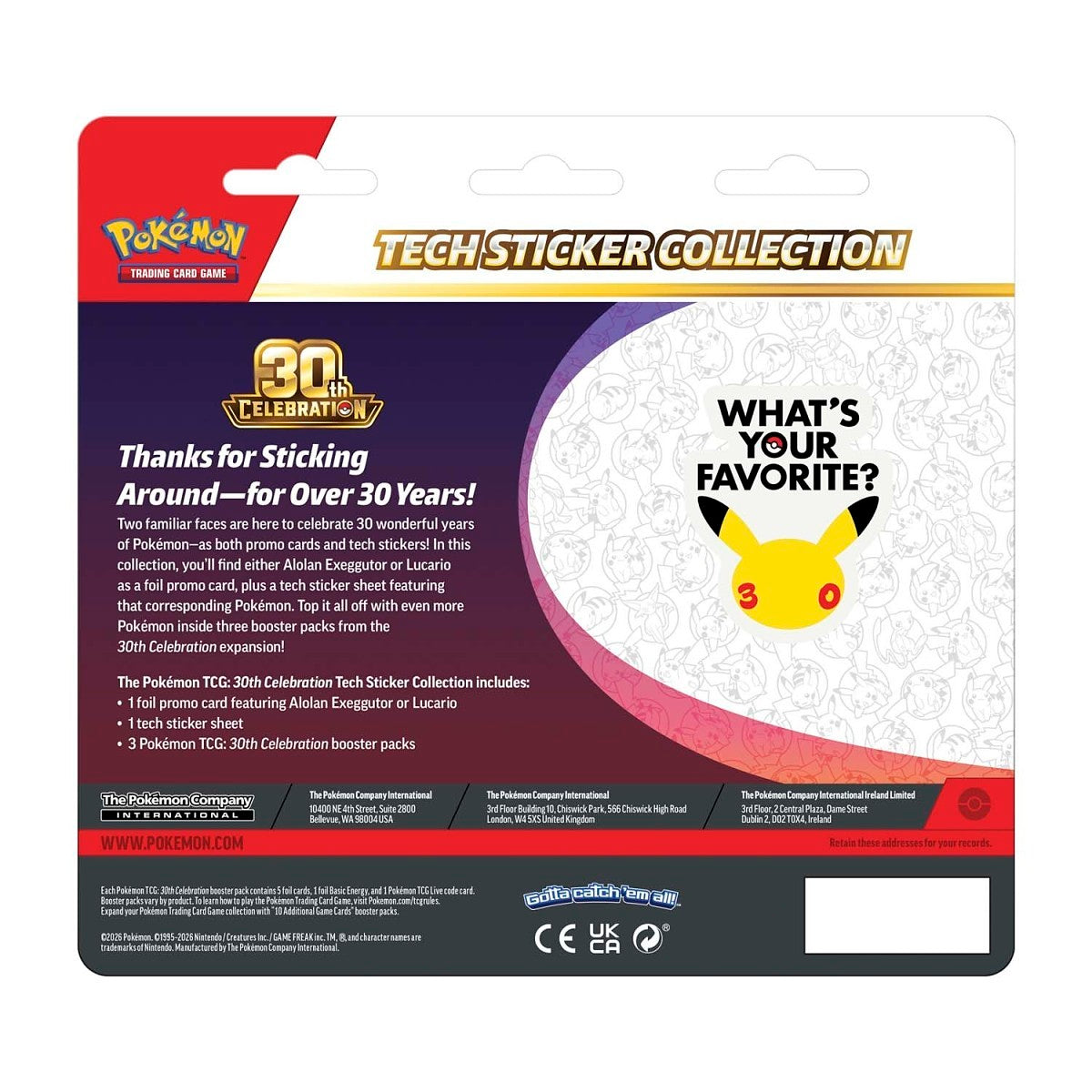 (PREORDER SEPTEMBER 2026) Pokemon TCG 30th Celebration 30C Tech Sticker Collection Lucario and Alolan Exeggutor